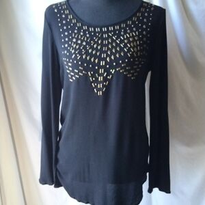 Versona Black Long Sleeve Top with Gold Accents